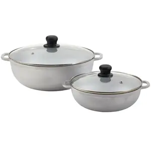 IMUSA 2.5/7 Qt Cast Aluminum Caldero Pot Set 2pc With Glass Lids 22/30cm