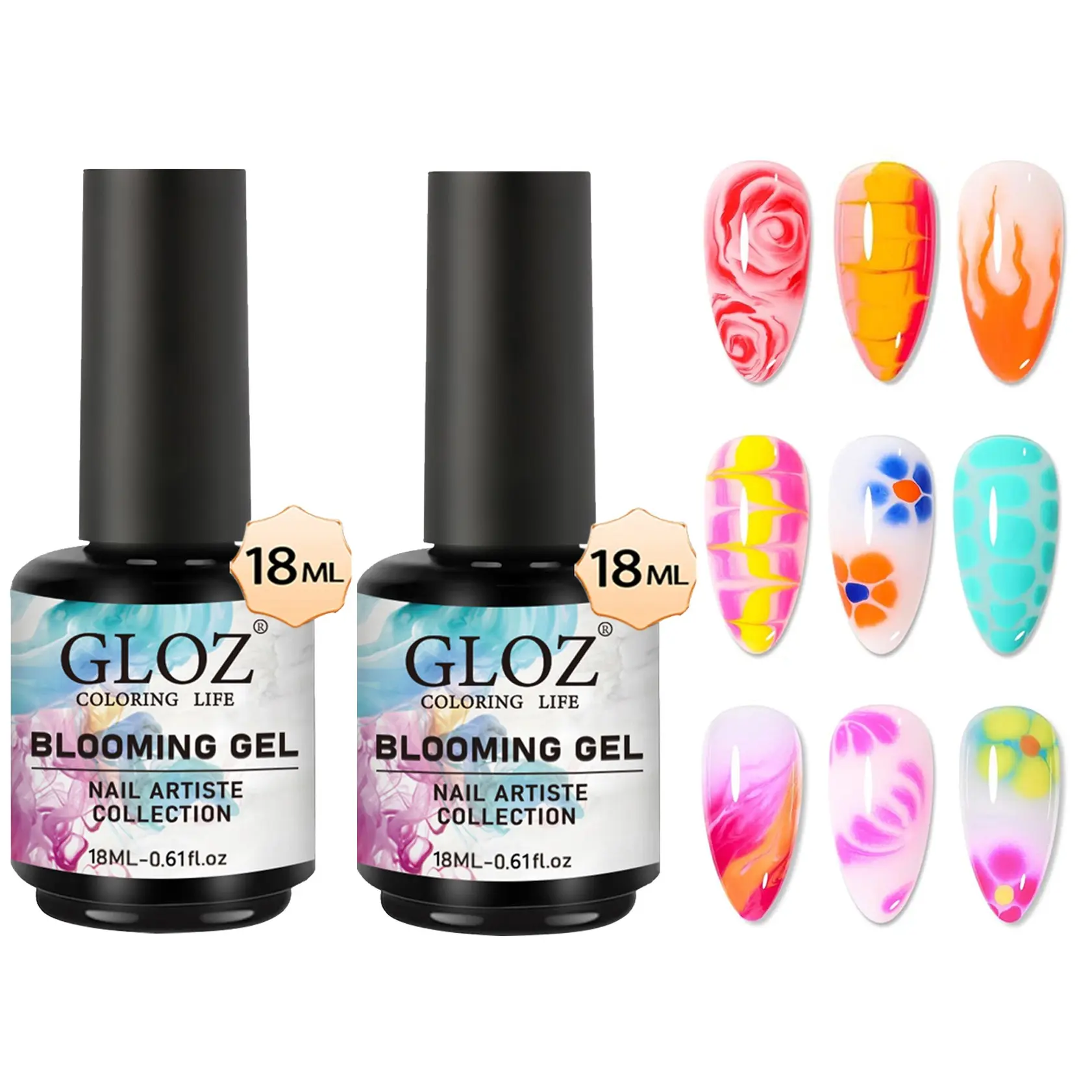 2pcs 18ml Clear Glossy Watercolor Blooming Gel Nail Polish, Gel Polishes, Liquid Polish, Transparent Soak Off UV LED Gel Nail Art Gel, Requires UV LED Lamp Cure for Salon & DIY Manicure Nail Design, Gel Nail Supplies