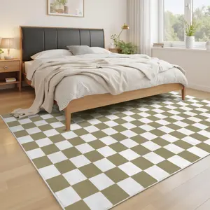 Checkerboard Rug for Living Room Bedroom, Soft Machine Washable Area Rug with Non-slip TPR Backing, Low Pile Stain Resistance Carpet for Kids Room Entryway Kitchen Dorm，2x6Feet,4x6Feet,5x7Feet,6x9Feet, Checker Pattern, Modern