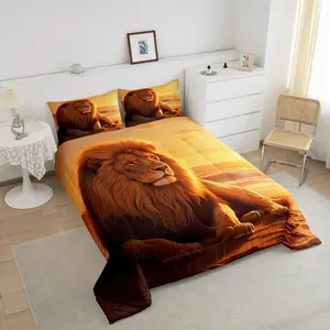 3D Lion Comforter,Wild Lion Animal King Comforter Set,Hunting Animal Bedding Set for Boys Girls Teens,King Size Bedroom Home Decor Quilt Set