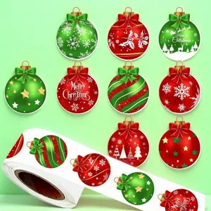 Christmas Decoration Stickers Roll, 500 Pieces Self-Adhesive Winter Decorations, Christmas Ball Tree Stickers for DIY Gifts
