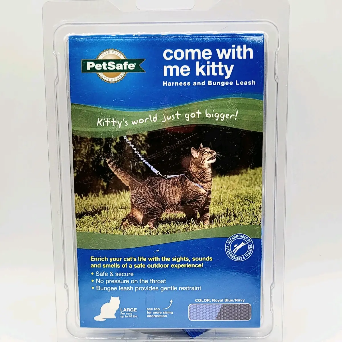 PetSafe "COME WITH ME KITTY" Cat Harness and Bungee Large Leash Royal Blue/Navy