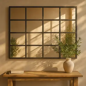 Black Metal Window Pane Inspired Room Wall Mirror