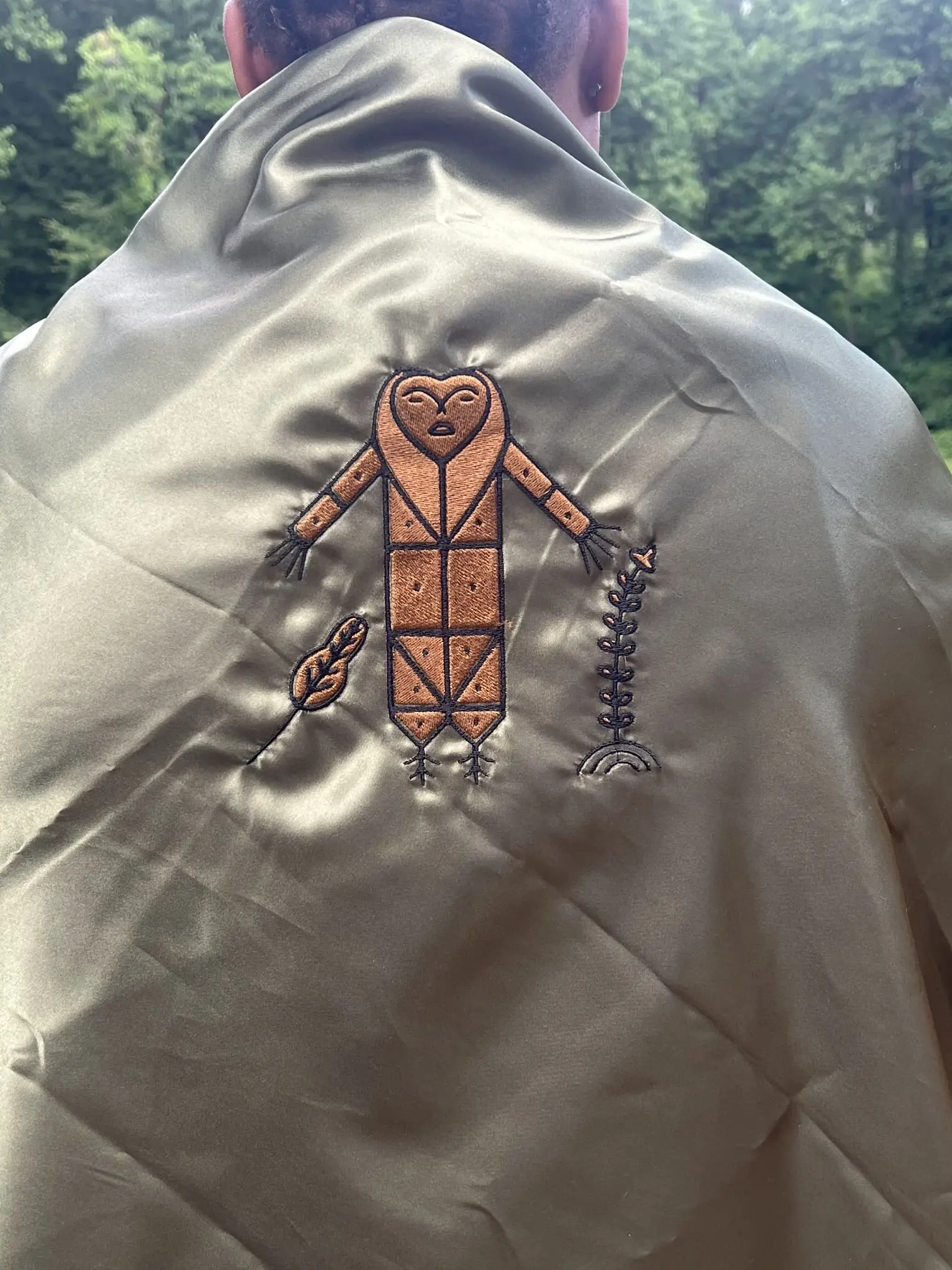 Scarf Embroidery with Vèvè Symbols - Unique Cultural Design for Everyday Wear