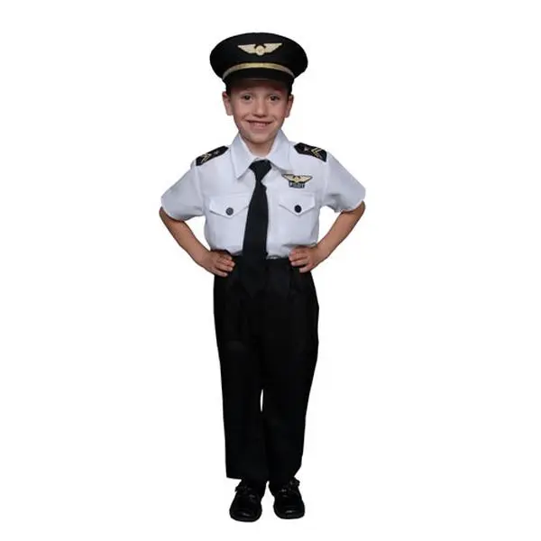 212 MAIN Toddler T4 Children's Pilot Costume Set - Pants, Shirt, Hat, Washable, Attached Tie, Aviator Look
