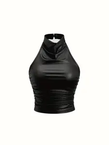 Ladies  Sleeveless Top, Halter neck, Crop, Backless Design, Smooth Comfortable Fabric, Suitable for All Seasons, Perfect for Casual and Formal Occasions