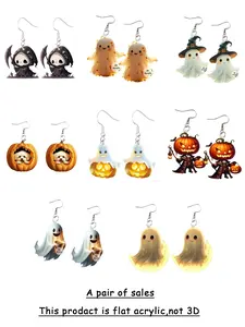 Halloween S925 Silver Color Pumpkin Skull Earrings, Acrylic Pendant Fashion Jewelry for Party Holiday Gifts, Unique Design