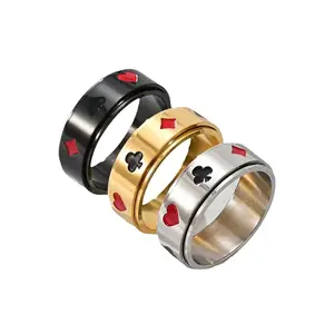 Titanium Steel Rotating Poker Black Red Plum Square Ring with Double Layer Stainless Steel Transport and Decompression Jewelry for Japan and Korea