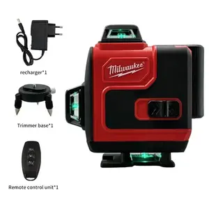 Milwaukee 16-Line Green Laser Level Self-Leveling Laser Tool With 360 Degree Horizontal And Vertical Cross Projection, Rechargeable Lithium Battery, Remote Control and Mounting Base for Construction, Remodeling and Site Layout
