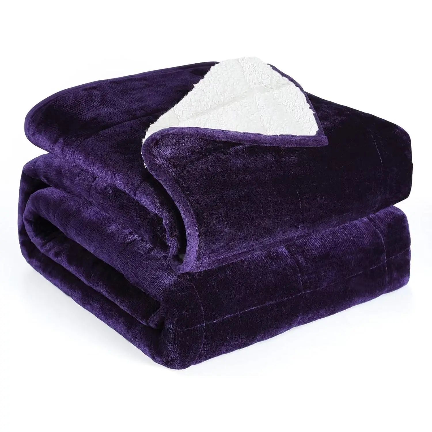 Weighted Blanket  Size 15lbs 60 x 80 inches,Adult Weighted Blankets with Soft Plush Fleece,Fluffy Thick Warm Sherpa & Cozy Flannel Heavy Blanket for Sofa Bed,Purple