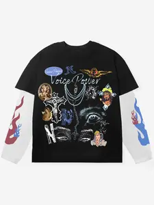 Men's Fashion Printed Long Sleeve Graphic T-Shirt, Casual Fitted Round Neck Tee for Daily Wear, Comfortable Stylish Men's Clothing