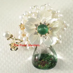 Handcrafted Green Quartz & Pearl Flower Brooch / Pendant
