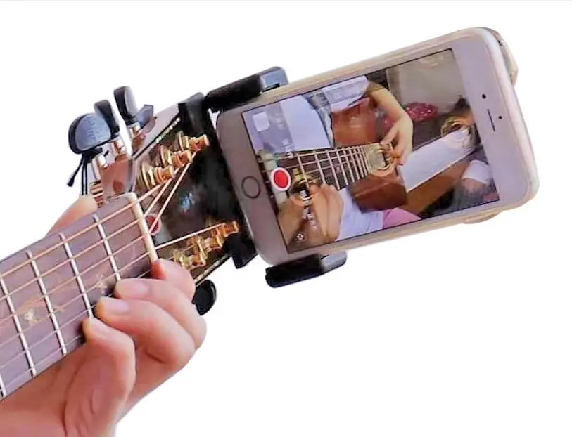 Guitar Mount Phone Accessory - 360-Degree Rotatable Smartphone Stand, Cellphone Clip for Broadcast, Teaching, Video Recording