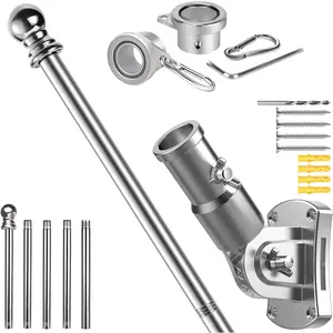 Flag Pole Kit - T304 Stainless Steel 180?Adjustable Flag Bracket, Thicker 6 Ft Flag Pole with  Alloy Rings - Durable, Wind Resistant, Rust Free,