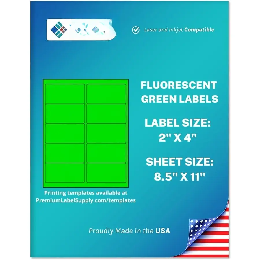 Bright Neon Color Fluorescent Stickers - 2" x 4" s - (Green Fluorescent, 1000 s)