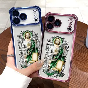 San Judas Pattern Phone Case,Electroplated Cover with Airbag Shockproof Slim Soft TPU Cover for iPhone X 11 12 13 14 15 16 17 Pro Max Plus Air St Jude