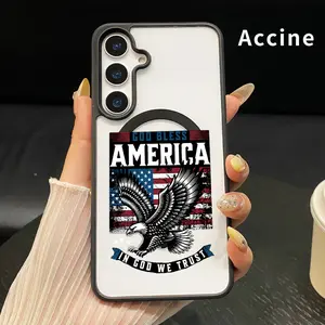 Magnetic Phone Case Compatible with Samsung Galaxy S23 Ultra S24 Plus S25 Edge S22+ FE American Eagle Blessing Pattern Acrylic Back Soft TPU Edge Anti-Slip skin-friendly feel Hard Shell