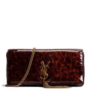 Pre-owned Saint laurent Patent Leather Crossbody Bags Patent Kate 99 Tassel Shoulder Bag Brown Tortoise OUTLET FINAL SALE