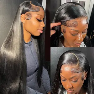 13x6 Lace Front Wigs Human Hair HD Transparent Straight Lace Front Human Hair Wigs for Women Straight Lace Front Wigs Pre Plucked with Baby hair Natural Color