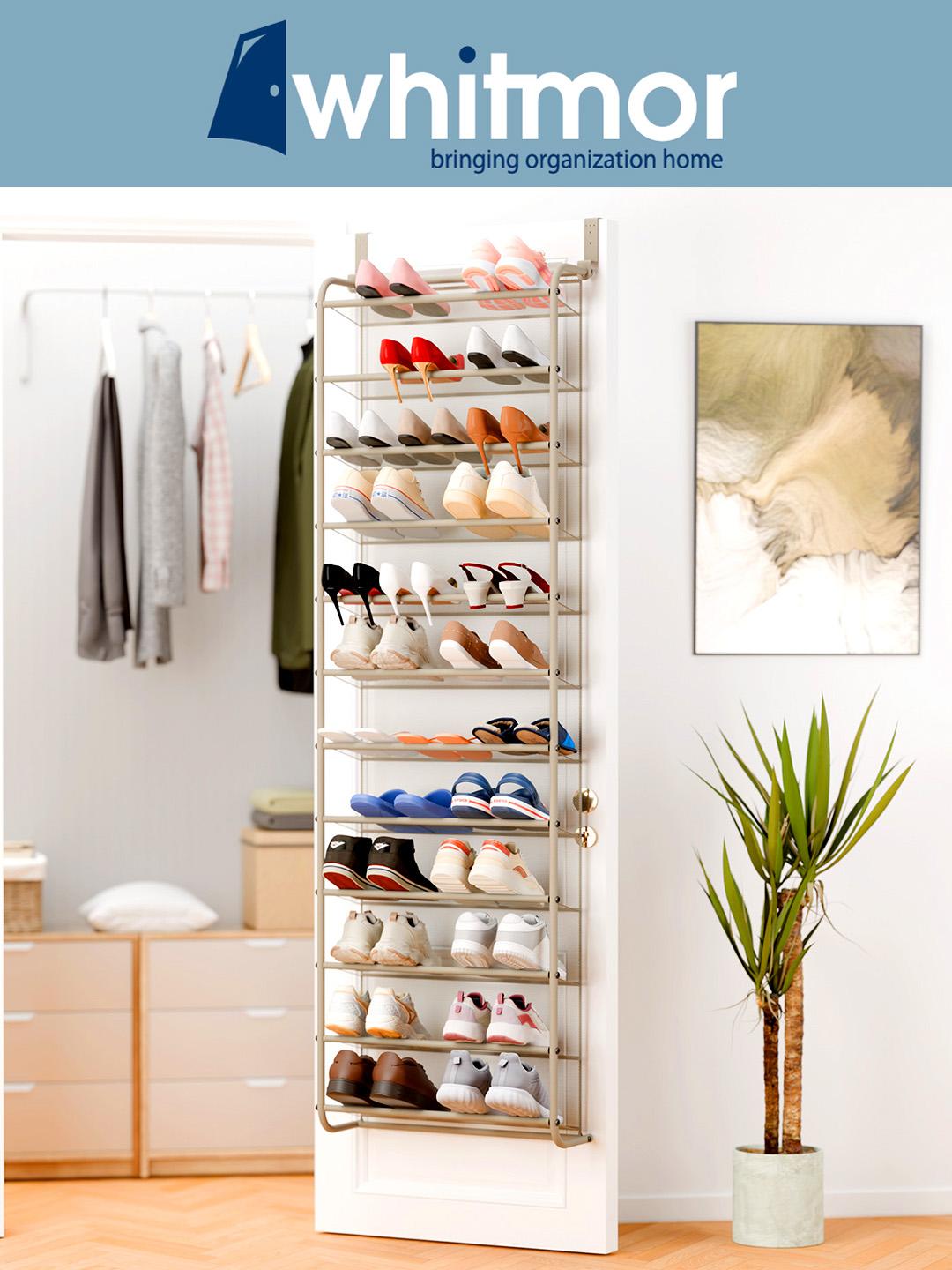 Whitmor 36 Pair Over The Door Shoe Organizer, 12 Tier Hanging Shoe Organizer, Heavy Duty Metal & Mesh Shoe Holder, Hanging Shoe Rack for Closet Organizer & Storage, 74" L x 21.7" W x 7.5" H,,dorm essentials,home decor