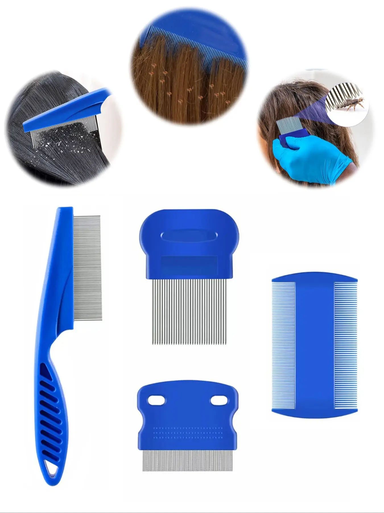 4pcs Blue Head Lice Removal Comb Set, Fine Tooth Dandruff Comb, Multi-Functional Hair Scalp Cleaning Tool, Suitable for Hair Accessories