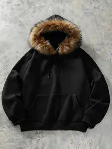 Men's Faux Fur Hoodie Jacket, Stylish Warm Coat for Cold Weather, Perfect for Casual & Daily Wear, Trendy Outerwear for Men