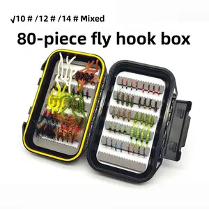 80-piece waterproof fly fishing kit with hand-tied fly hooks and artificial lures.