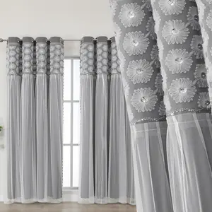 Modern Minimalist Lace Sheer Blackout Curtains with Sequin Decor, Insulated Soundproof UV Protection for Cozy Bedroom Living Room