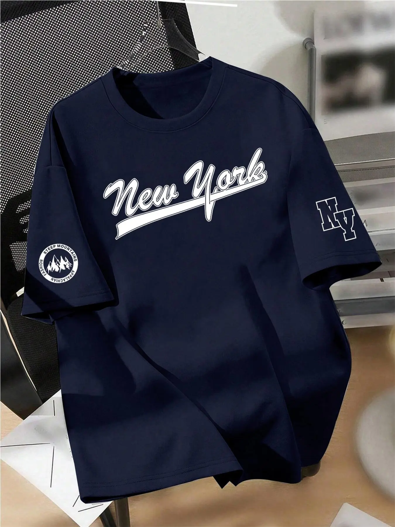 Men's Regular Fit Letter Print New York Ball Shirt Round Neck Tee, Casual Short Sleeve Crew Neck T-shirt for Daily Wear, Men's Top for Summer