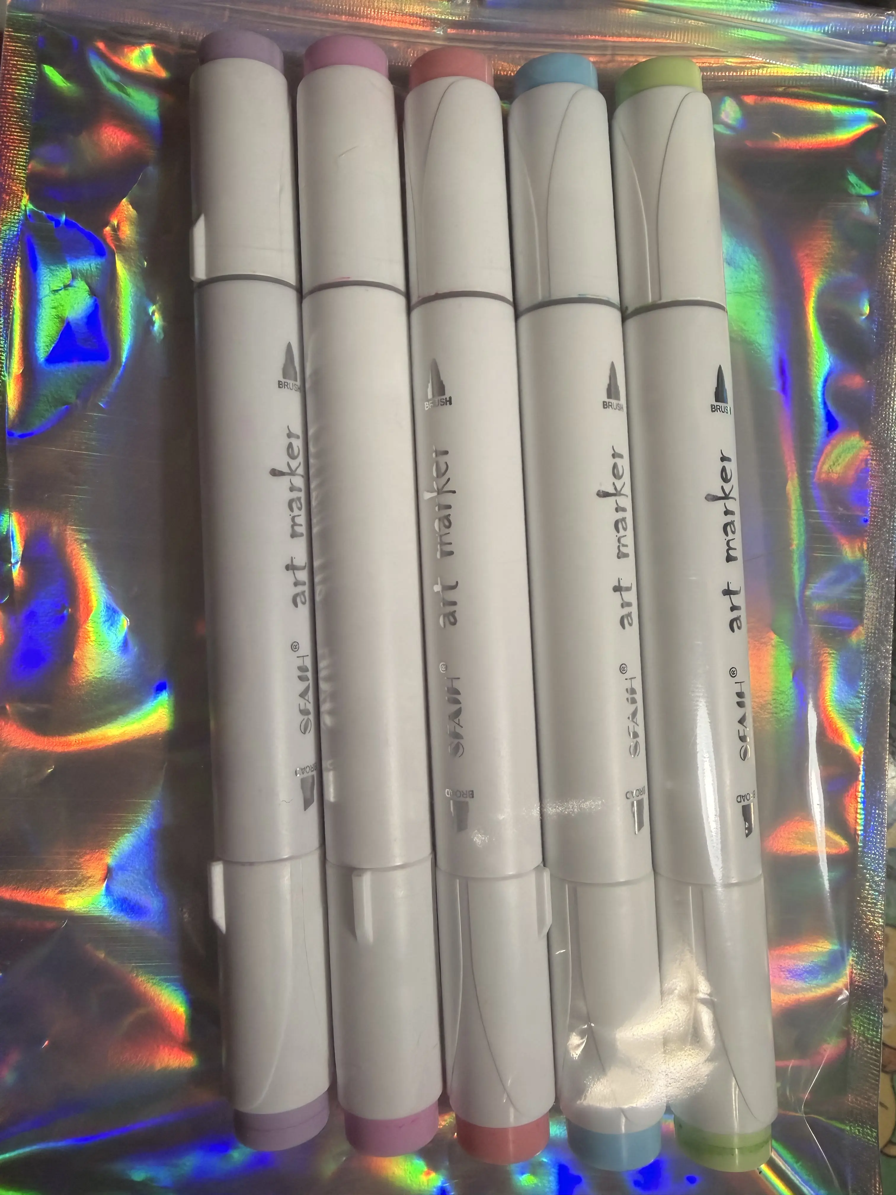 5 Sfaih Mystery Color Alcohol Markers. Brush and Fine Tip