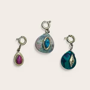 Natural Stone Charm Add On for Necklace - Unique Design with Colorful Stones and Gold Accents