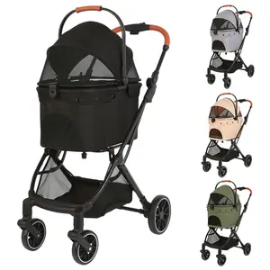 4-Wheel Folding Pet Stroller With Detachable Carrier And Breathable Mesh, Space-Saving For Small Medium Dogs Or Cats, Effortless Outdoor Travel Summervibes