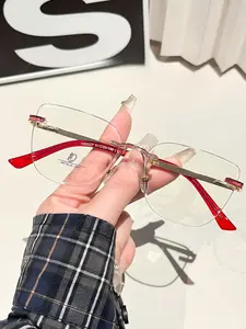 Frameless Beveled Flat Mirror Women's Glasses, Face-Slimming Retro Pure Desire Style, Color Powder Decoration, Plain Light Glasses