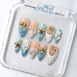 NailPhoria TIDAL GLOW - Handmade Press-On Nails | Reusable, Salon-Quality, Long-Lasting, Glossy Design