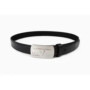 Men’s Black Belt Bull Head Engraved Plate Buckle Western Cowboy Style Adjustable