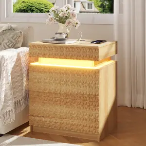 Dystler Nightstand with Hidden Drawer, End Table with 2 Drawers, Wood