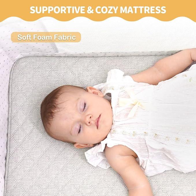 Baby Bassinet Sleeper, 6 Height Adjustable Cribs, Easy to Fold Portable Crib Side Bassinet, Swing Cradle Bed Side Sleeper with Ventilated Net&Wheels
