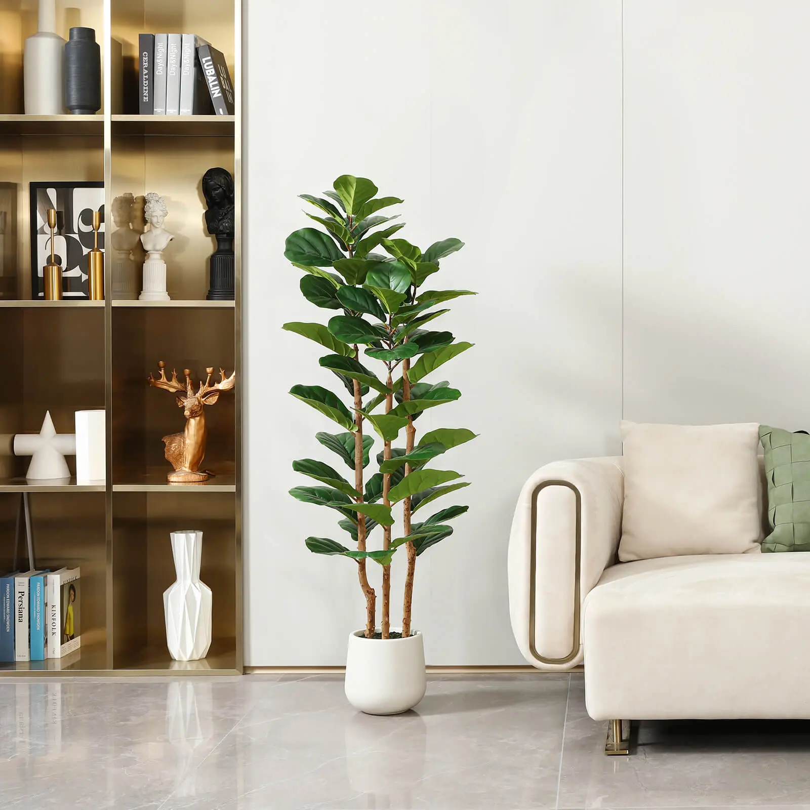 VeriNatural 5/6/7FT Artificial Fiddle-leaf Fig Trees with White Planter for Indoor