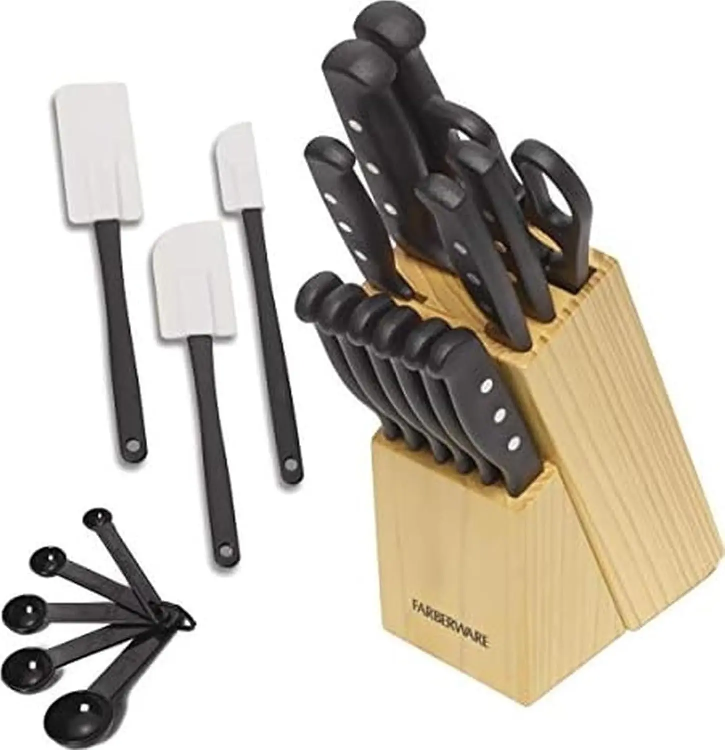 Farberware Knife Block Set 22-Piece Kitchen Knife Set with High-Carbon Stainless Steel Blades, Non-Slip Handles, Chef Knife, Santoku, Steak Knives, Scissors, Sharpening Steel, and Storage Block