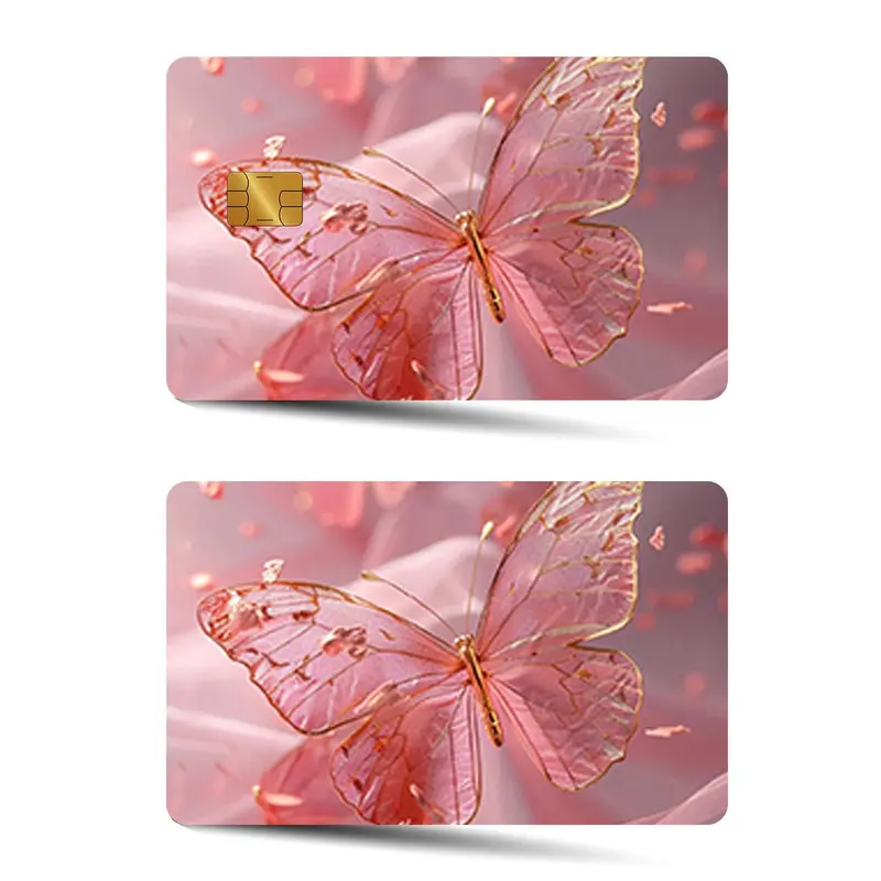 Butterfly Pattern Credit Card Sticker, 2 Counts/set Ultra-thin Shiny Matte Finish Waterproof Scratch Resistant Durable Card Sticker, Compatible with Small Chip Cards