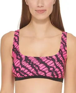 DKNY Women's Pink Printed Square-Neck Bikini Top
