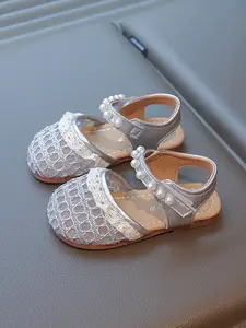 Girls' Breathable Lace-Up Princess Shoes, Pearl Buckle Design, Sweet Style Mesh Fabric, Perfect for Daily Wear & Special Occasions