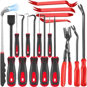 17pcs Telescoping Magnetic Pickup Tool Set with Extendable Neck Hook & Pick Tools for Car Trim Removal Scraper Auto Clip Remover Fastener Rivets Puller Mechanic Automotive Tools Kit