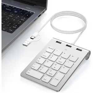 Wired Numeric Keypad with USB-C & USB-A - 18  Number Pad, -in 3-Port USB 2.0 Hub, 15?  Numpad for Laptop, Desktop, Surface, iPad - Plug & Play for Windows, macOS, Chrome OS