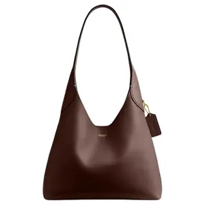 COACH Brooklyn 28 Hobo Handbag for Women – Pebbled Leather, Magnetic Snap Closure, Gold Logo Print, Maple Brown