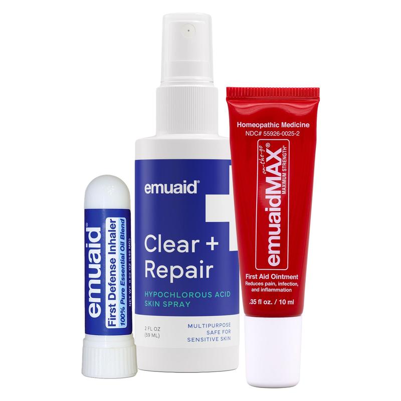 EMUAID Travel Bundle - First Defense Inhaler, EMUAIDMAX Ointment, Clear ...