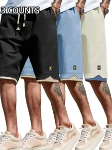 Men’s Plus Size Casual Sports Shorts, 3-Pack – Faux Two-Piece Bottom Design, Fashionable and Versatile for Outdoor Activities and Parties