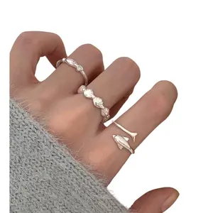 Dolphin Pierced Ring, 2025 New Ocean Element Shell Ring, Couple Dolphin Ring, Open Index Finger Ring, Fish Ring For Girls, Gift For Boys
