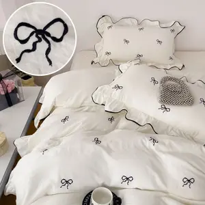 Washable 2/3 Piece Flannel Bedding Set, Includes Duvet Cover & Pillowcases, Butterfly Embroidery, All Seasons, Back-To-School Essential Gift, Soft Bedding Sets