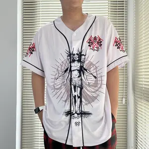Sleep Apparel: ST Baseball Jersey with Unique Graphic Design and Red Accents on Sleeves
